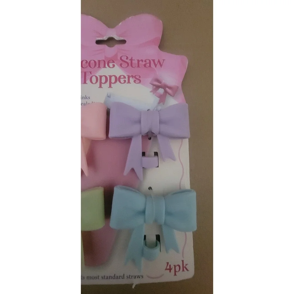 Silicone‎ Straw Toppers 4 Colorful Bows